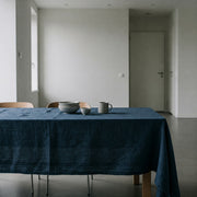 Midnight Blue Linen Tablecloth - Organic Flax Table Cover-4