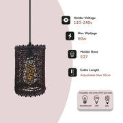 Single Wicker Rattan Ceiling Pendant Shade E27 cord Handmade Hanging Light~4197-1