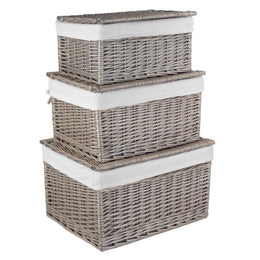 Antique Wash Cotton Lined Wicker Storage Basket-0
