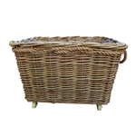 Extra Large Rope Handle Wicker Log Basket on Wheels-0