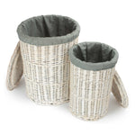 Round White Wash Wicker Laundry Basket with Grey Sage Lining-1