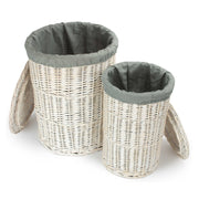 Round White Wash Wicker Laundry Basket with Grey Sage Lining-1