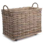 Wheeled Hessian Lined Rattan Log Basket-0