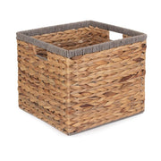 Square Water Hyacinth With Grey Rope Border Storage Basket-1
