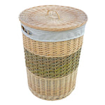 Two Toned Round Wicker Laundry Basket with Lid-0