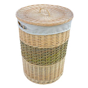 Two Toned Round Wicker Laundry Basket with Lid-0