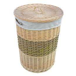 Two Toned Round Wicker Laundry Basket with Lid-0