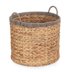 Round Water Hyacinth Storage Basket With Grey Rope Border-3