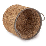Round Water Hyacinth Storage Basket With Grey Rope Border-2