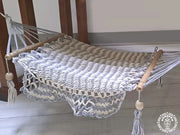 hamac a chat ecru gris perle support en bois 6