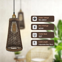 Single Rattan Ceiling Pendant Shade E27 95cm Cord Handmade Hanging Lights~4192-0