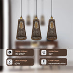 3 Head Rattan Ceiling Pendant 95cm Hanging cord 3 In E27 Screw  Lampshade~4193-4