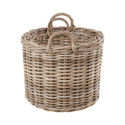Set of 2 Grey Rattan Round Log Baskets-2