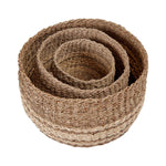 Set of 3 Two Tone Seagrass and Palm Leaf Natural Round Baskets-1