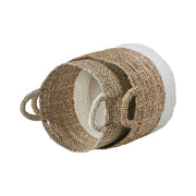 Set of 2 Banana Leaf Two Tone Natural and White Baskets-2