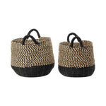 Set of 2 Seagrass Natural and Black Round Handled Baskets-2