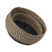 Set of 2 Seagrass Natural and Black Round Baskets-1