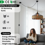 2m Plug in Pendant Light Hemp Rope with Dimmer ~6447-2