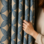 Custom Star Lattice Embroidered Organic Linen Curtains – Single Panel or Pair, Light-Filtering Cotton or 100 % Blackout Liner-2