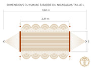 Dessin d'un hamac à barre du Nicaragua fait main L avec mesures détaillées plusieurs couleurs