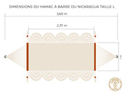 Dessin d'un hamac à barre du Nicaragua fait main L avec mesures détaillées une couleur