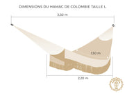 Dessin d'un hamac colombien fait main L avec mesures détaillées