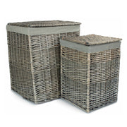 Antique Wash Square Laundry Basket with Grey Sage Lining-0