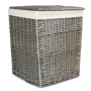 Antique Wash Square White Cotton Lined Laundry Basket-3
