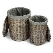 Antique Wash Round Laundry Basket with Grey Sage Lining-1