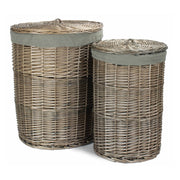 Antique Wash Round Laundry Basket with Grey Sage Lining-0