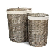 Antique Wash Round White Cotton Lined Laundry Basket-0