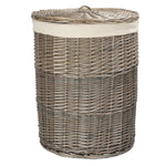 Antique Wash Round White Cotton Lined Laundry Basket-2