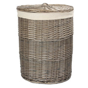 Antique Wash Round White Cotton Lined Laundry Basket-2