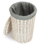 Round White Wash Wicker Laundry Basket with Grey Sage Lining-2