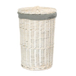 Round White Wash Wicker Laundry Basket with Grey Sage Lining-4