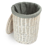 Round White Wash Wicker Laundry Basket with Grey Sage Lining-5