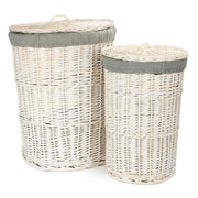 Round White Wash Wicker Laundry Basket with Grey Sage Lining-0