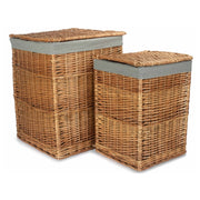 Light Steamed Square Wicker Laundry Basket with Grey Sage Lining-0