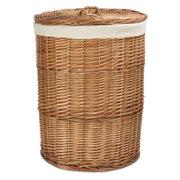 Light Steamed Round White Cotton Lined Wicker Laundry Basket