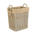 Small Rectangular Hessian Lined Wicker Log Basket-0