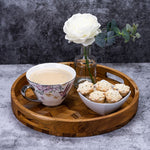 Herringbone Pattern Round Wooden Serving Tray-1