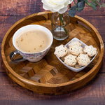 Herringbone Pattern Round Wooden Serving Tray-4