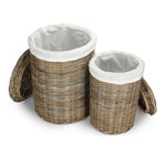 Round Rattan Laundry Hamper Basket with White Lining-1