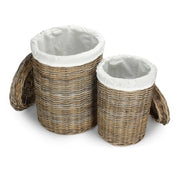 Round Rattan Laundry Hamper Basket with White Lining-1