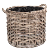 Rope Handled Rattan Round Planter with Plastic Lining-1