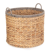 Round Water Hyacinth Storage Basket With Grey Rope Border-1