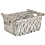 Grey Wash Wooden Handled Wicker Storage Basket-2