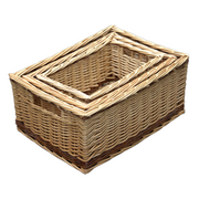 Set of 3 Wicker Storage Baskets with Rustic Stripe-0