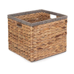 Square Water Hyacinth With Grey Rope Border Storage Basket-1