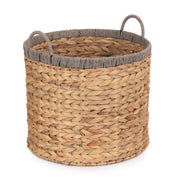 Round Water Hyacinth Storage Basket With Grey Rope Border-3